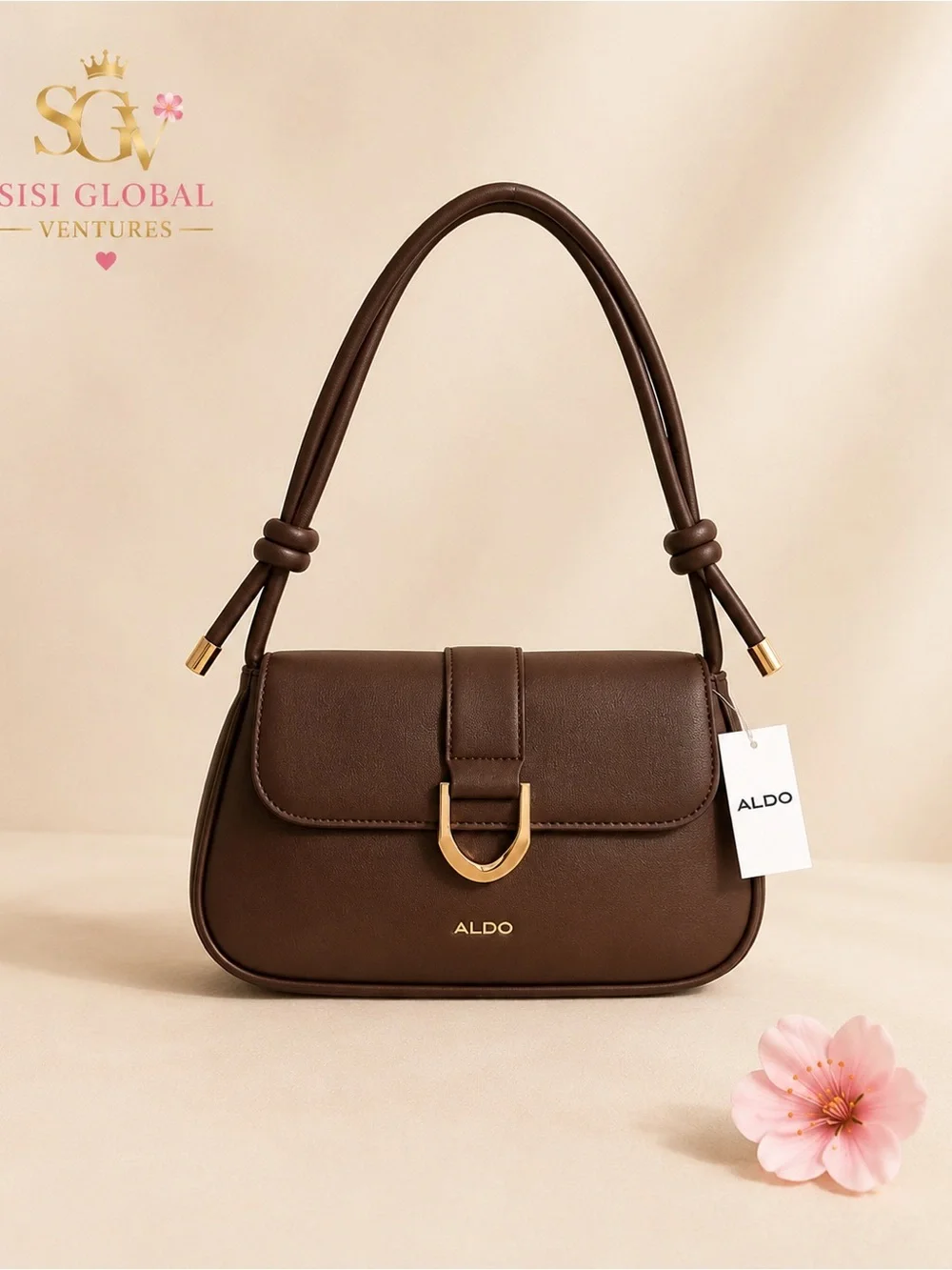 ALDO Brown D-Ring Shoulder Bag with Knot Strap